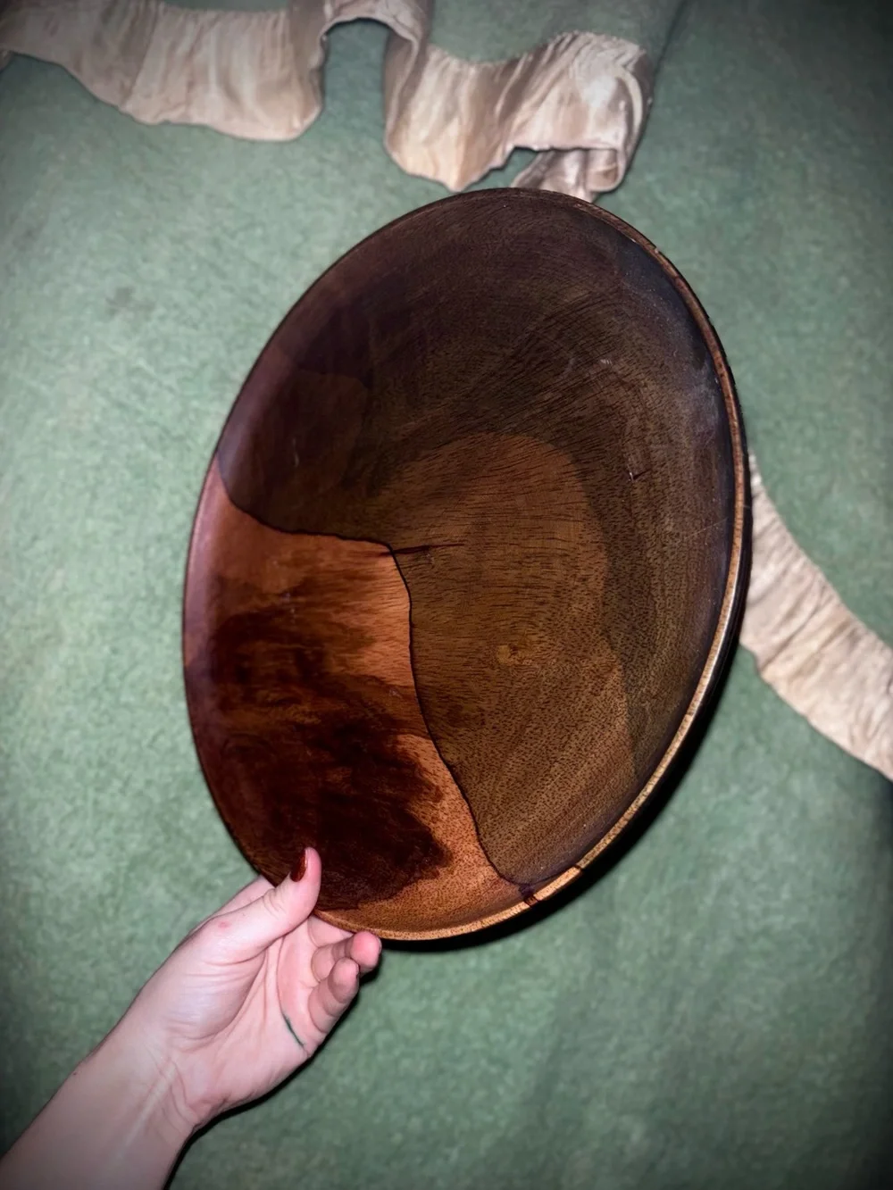 Vtg 1970s Hand-Turned, Grafted Hawaiian Mango Wood 12” Serving Plate